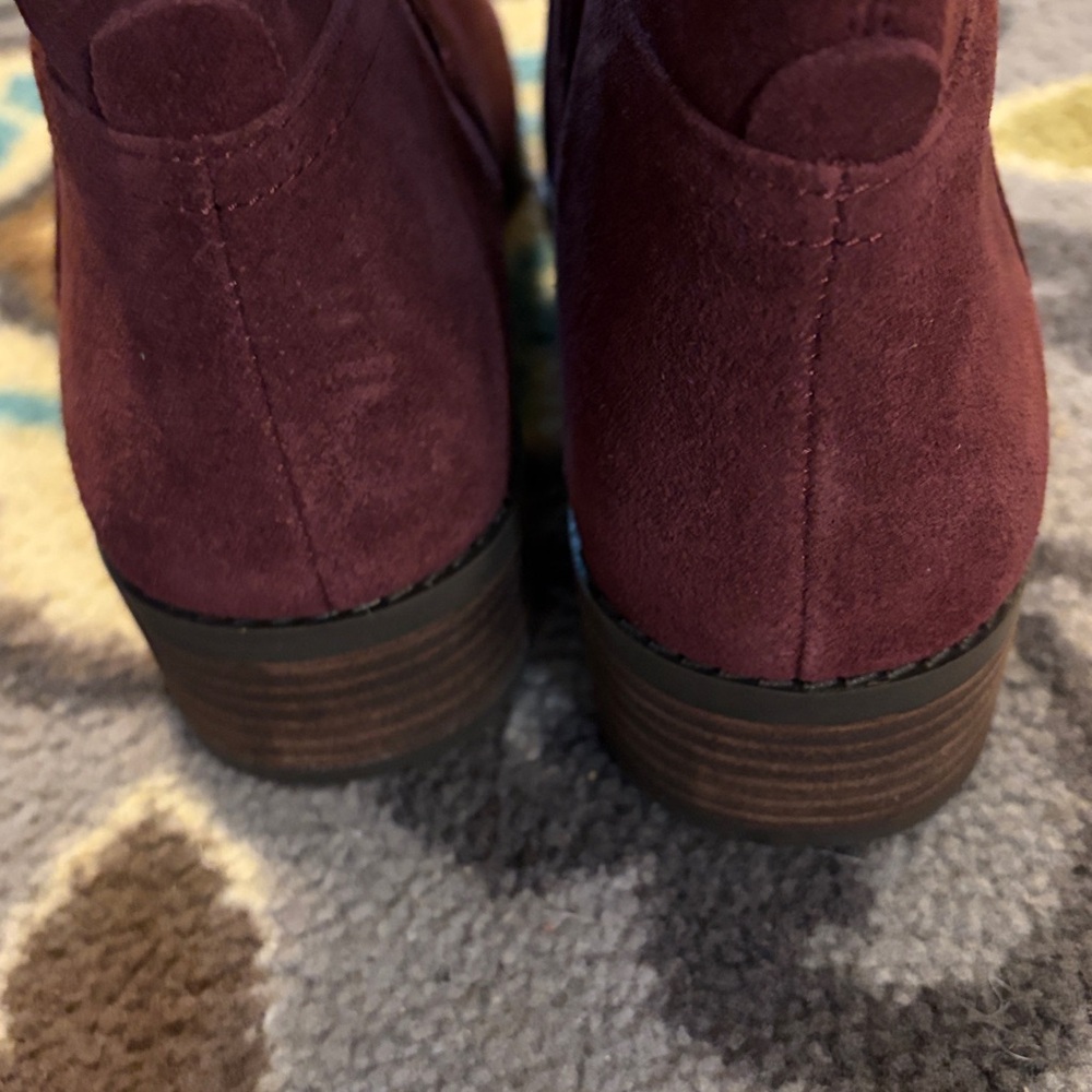 Lucky Brand Lafara Suede Mid Calf Riding Boots - Burgundy - Picture 3 of 7